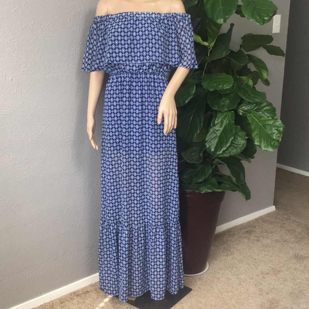 Gianni Bini Blue & White Printed Maxi Dress Size S